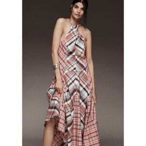 Anthropologie Pilcro Patchwork Halter Midi Dress Sz Md Pink